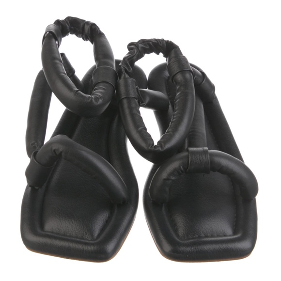 Nanushka Yola Faux Vegan Puff Leather Strappy Open Toe Flat Sandals Black EU 37 - Picture 4 of 14
